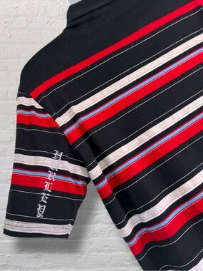 Hurley Polo Shirt Men XL Black Red Stripe Gothic Sleeve Logo Y2K Skate Surf